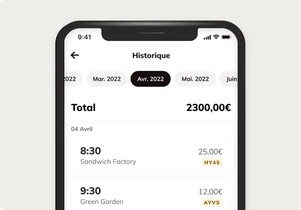 L'écran Historique de l'application Shippr : le total du mois et les missions réalisées