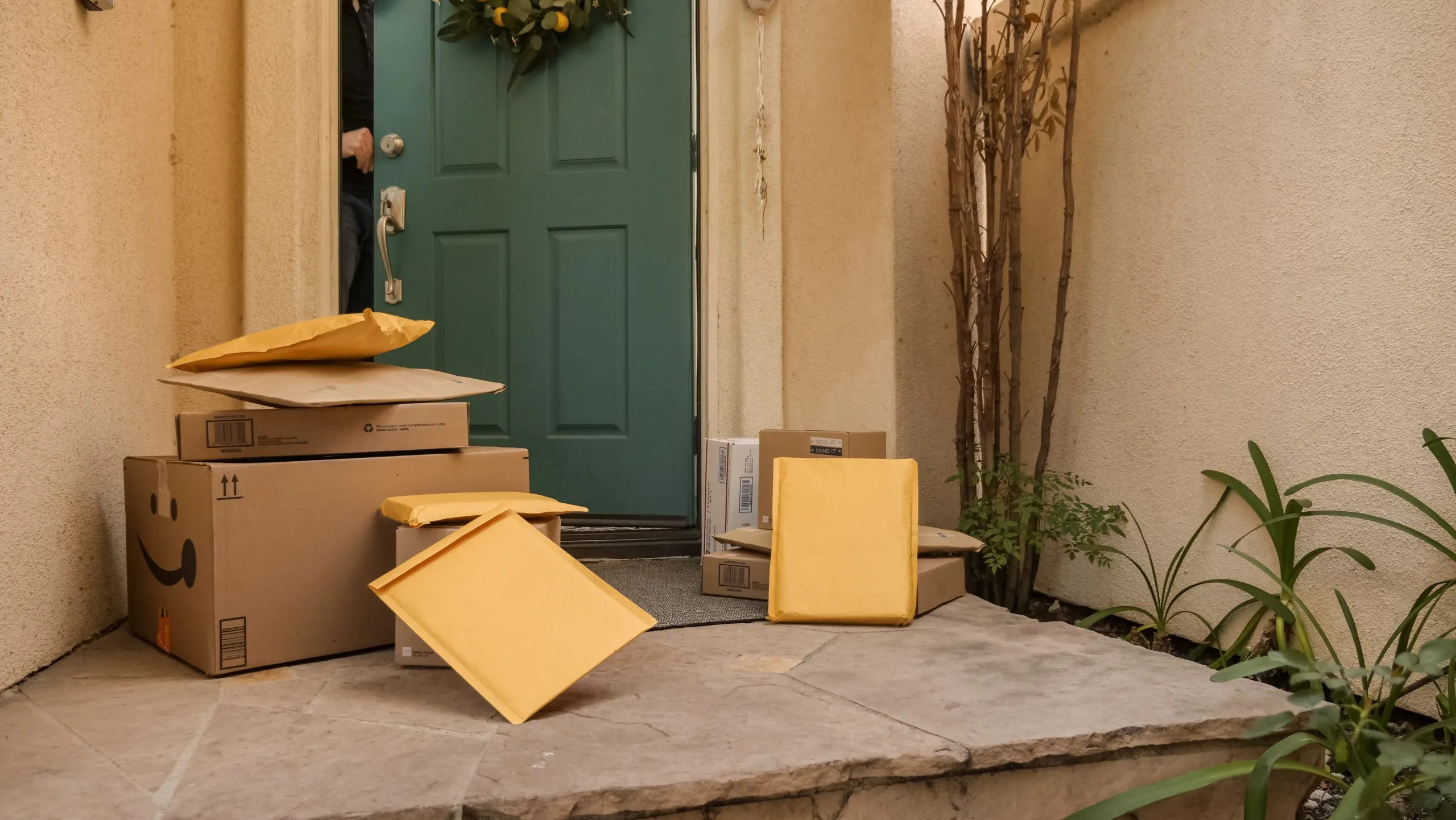 paquets livrés sur le pas de la porte